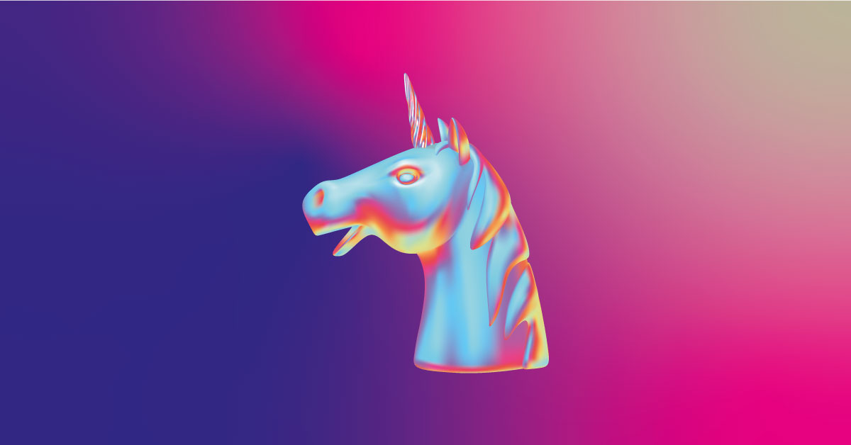 Cabeça de unicornio em um fundo colorido psicodelico